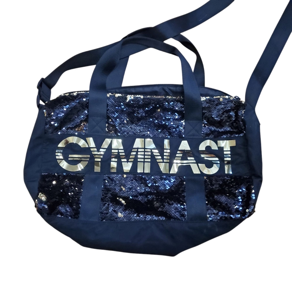 Justice Black &‎ Gold Sequined Gymnast Gym Bag Small Adjustable Shoulder Strap